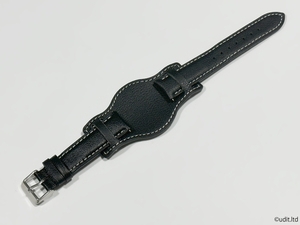 ラグ幅：20mm 本革製 ブンド付き レザーベルト マット仕様 ブラック 腕時計ベルト 時計用バンド 