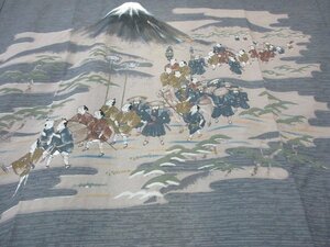 1円 良品 化繊 長襦袢 男性用 和装 和服 浮世絵 富士山 参勤交代 大名行列 風景 高級 渋カッコいい 単衣 身丈136cm 裄68cm【夢職】★★★