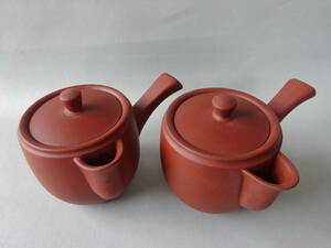 中国宜興印　横手急須一双　紫砂壷　煎茶道具