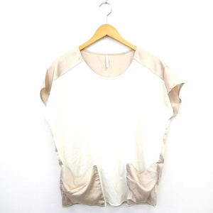 エル ELLE Tシャツ カットソー 配色 シンプル 丸首 半袖 38 ベージュ 薄茶 /MT23 レディース