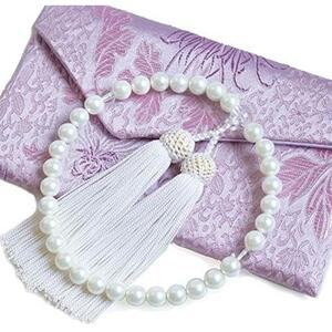 数珠 女性用 花珠貝パール 念珠 8mm 数珠袋セット 天然貝核 ホワイト 白 日本製…