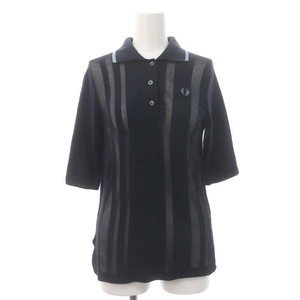 フレッドペリー FRED PERRY ニットポロシャツ ショートスリーブ カットソー 半袖 UK10 紺 ネイビー /HS ■OS ■SH レディース