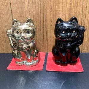 ▼Baccarat/バカラ 招き猫 クリスタル 2点セット ゴールド ミッドナイト 置物 オーナメント S53382652455