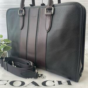 【美品】コーチ coach ボンド ビジネスバッグ ブリーフケース 本革 レザー ブラック ブラウン バイカラー トートバッグ 2way メンズ バック