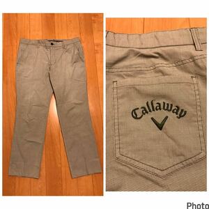 良品☆Callaway/キャロウェイ　メンズサイズ4L 薄手ストレッチ.グリーンピンチェック総柄パンツ　BIGロゴ刺繍入&マークパッチ.ピン付 春夏