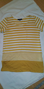 ラフ　黄色×白ボーダー柄　ロングTシャツ