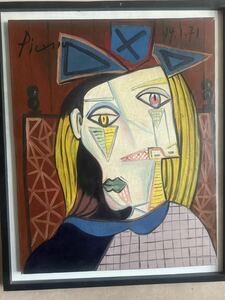 貴重肉筆！パブロ ピカソ Picasso 「TWO FACE」油彩 大型キャンバス 72cmｘ88cm 額装付 サイン有 PERLS 画廊認証票 