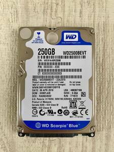 【状態:正常】HDD WDC WD2500BEVT-22A23TO 250GB 2.5インチ 厚さ9mm