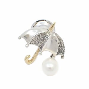 MIKIMOTO ミキモト 傘モチーフ ピンブローチ シルバー/K18YG/パール【いおき質店】管理2