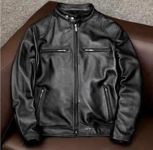 高品質 レザージャケット シングルライダース 革ジャン カウハイド 牛革 バイクレザー 本革 メンズファッション S～5XL