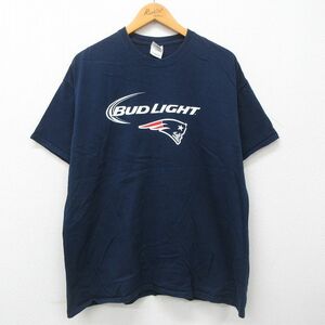 XL/古着 半袖 ビンテージ Tシャツ メンズ 00s バドライト 酒 NFL ニューイングランドペイトリオッツ コットン クルーネック 紺 ネイビ