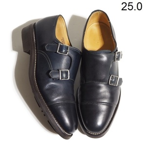 B0719P　▼JOHN LOBB ジョンロブ▼ WILLIAM ウィリアム ダブルモンクストラップ シューズ ラバーソール ネイビー 紺 9795 6E/25cm rb mks