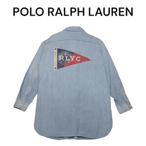 ポロラルフローレン　ビッグロゴ　フラッグ刺繍　シャンブレーシャツ　POLO RALPH LAUREN