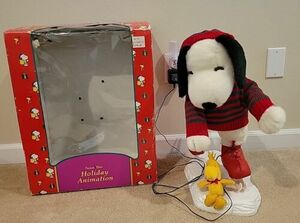 1997 Santa’s Best Animated 19” Snoopy’s & Woodstock Ice Skating W Box Works 海外 即決