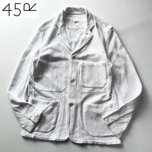45R 鬼カノコの908STジャケット 4 XL ホワイト 鹿の子 テーラードジャケット スタンドカラー R刺繍 ユニセックス 45rpm