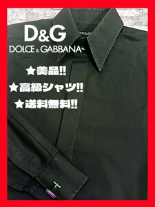 ◆送料無料！◆定価48,600円-★美品+クリーニング！◆DOLCE&GABBANA.ドルチェ＆ガッバーナ 高級.長袖シャツ 黒ブラック 37/M相当 定番人気 