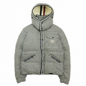 美品 モンクレール MONCLER BRANSON ブランソン ダウン ジャケット ウール フーディー トリコロール ライン ロゴ パーカー ジャンパー