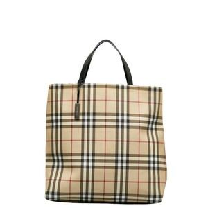 バーバリー ノバチェック ロゴチャーム トートバッグ ベージュ ブラック PVC レザー レディース BURBERRY 【中古】