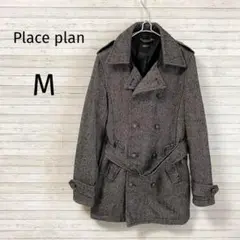 Place plan☆コート/M/ダブル ベルト ブラック