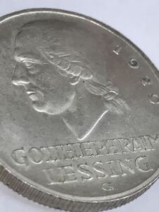 1円〜 1929年 G ドイツ ワイマール共和国 レッシング生誕200年 記念3マルク銀貨 3ライヒスマルク銀貨 カールスルーエ