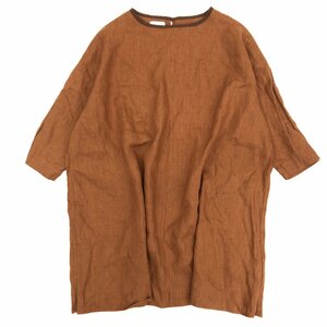 美品 fog linen work. フォグリネンワーク リトアニア製 リネン100% プルオーバー シャツ 茶 ブラウン レディース 女性用