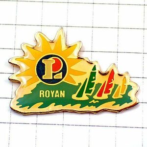 ピンバッジ・ヨット船ボート太陽ルクレールＬ ROYAN◆フランス限定ピンズ◆レアなヴィンテージものピンバッチ