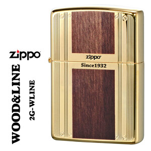 zippo(ジッポー) WOOD&LINE ウッド＆ライン 金メッキ ユニットゴールド 木目調　プリント仕上げ　両面加工　2G-WLINE【ネコポス可】
