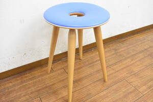 【引取可/福岡市博多区】TENDO 天童木工 リングスツール 丸椅子 椅子 チェア ブルー系 -FEE597