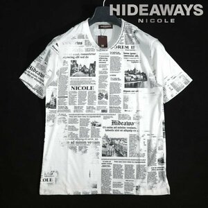 新品1円～★HIDEAWAYS NICOLE ハイダウェイ ニコル メンズ 半袖 ニュースペーパープリントＴシャツ 48 L カットソー ◆1610◆