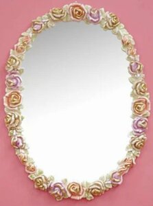 特価！　プリンセス姫系　ロココ調　可愛い　ピンクローズ　薔薇の壁掛けミラー　薔薇の壁掛け式ミラー　縦横可能