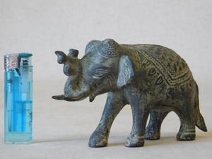 時代【古 青銅 象】古銅 置物 オブジェ 仏教美術