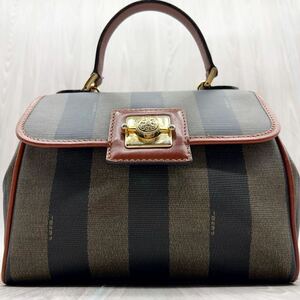 ■美品/希少■FENDI フェンディ ハンドバッグ 2way ペカン レザー ショルダー レディース フラップ ミニ ブラウン