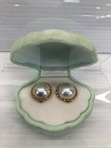 ■ 良品 マベパール イヤリング ペア K18 枠 750 総重量約7.3g 真珠 アクセサリー ■