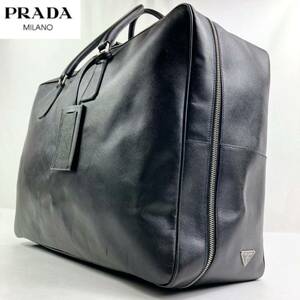 1円【定価65万円×極美品×三角ロゴ】PRADA プラダ 2way ボストンバッグ ショルダーバッグ ビジネスバッグ　サフィアーノレザー 黒