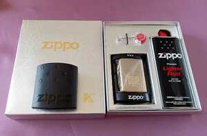Zippo/ジッポー 　3面ゴールド色　2003年製　フリントおよびオイルセット