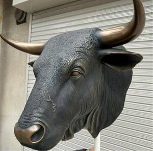 特大 黒毛牛の頭部・壁掛け(ブロンズ風) / Spanish Fighting Bull Head FRP製 壁掛けインテリア 店舗オブジェ / 現状渡し