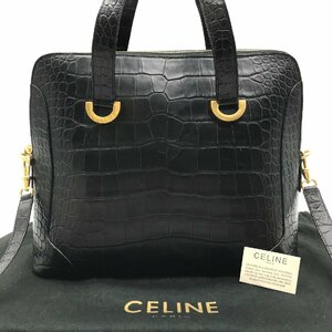 外観良品 CELINE セリーヌ 2WAY クロコ 型押し ヴィンテージ ハンド ショルダー バッグ 黒 a2583