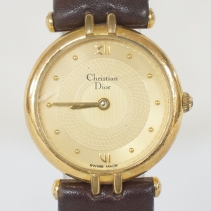 電池交換済 稼働品 Christian Dior クリスチャン ディオール 3064 ゴールド文字盤 レディース クォーツ 腕時計 3704233711