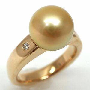 《K18 ゴールデンパール/天然ダイヤモンドリング》M 約9.3g 約13号 パール pearl 白蝶 diamond jewelry 指輪 EG8/EH1