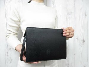 極美品 LOEWE ロエベ アナグラム セカンドバッグ ハンドバッグ バッグ レザー 黒 メンズ 70582Y