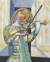 デスク本描き油絵模写/F4キャンバス・台付/ピカソ『バイオリンを奏でる女』