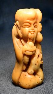 根付　提げ物　寿老人　鹿寿老人　七福神　マンモス根付　マンモス牙　NETSUKE