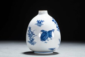 【善古堂】某有名収集家買取品 時代物 京焼 染付き 花鳥文壺 飾壺 茶煎道具 骨董品 古美術0325-52H005　