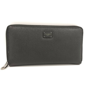 【中古】DOLCE&GABBANA ラウンドファスナー長財布 レザー ブラック