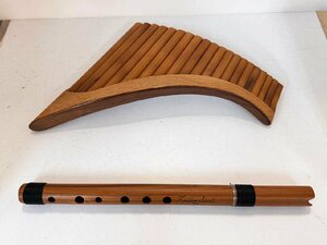 中古/木製民族楽器　笛２本 ★ 叶堂英樹の「ケーナ」　★　広島サンミュージック製の「パンフルート」