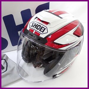 ★美品 SHOEI/ショウエイ ジェットヘルメット J-FORCE Ⅳ L/TC-1/ホワイト×レッド/クリアシールド/廃盤希少/外箱・保管袋付き&1165300102