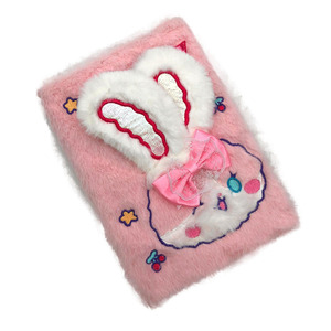 ノート アニマルデザイン ふわふわカバー ぬいぐるみ風 立体装飾 (ウサギ、ピンク)