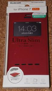 ★新品★ELECOM iPhone7/8 レザーカバー Ultra Slim 窓付 レッド