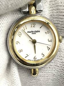 【ジャンク】Marie claire　マリ クレール　レディース　クォーツ腕時計　白文字盤　コンビ　D85293-00　ケース幅：2.2　