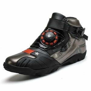 オートバイ ブーツ バイク用靴 バイクブーツ ライディングシューズ 保護 メンズ カジュアル 反射 通気性 耐磨耗性 滑り止め グレー 23.5cm